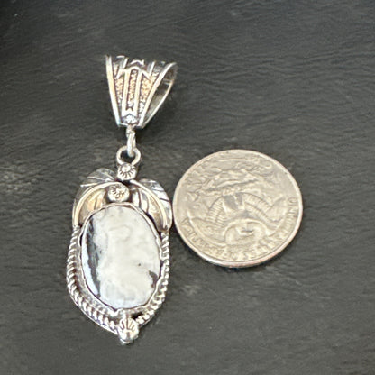 AS IS NO RETURNS White Buffalo Turquoise Pendant Navajo Sterling Silver 17743