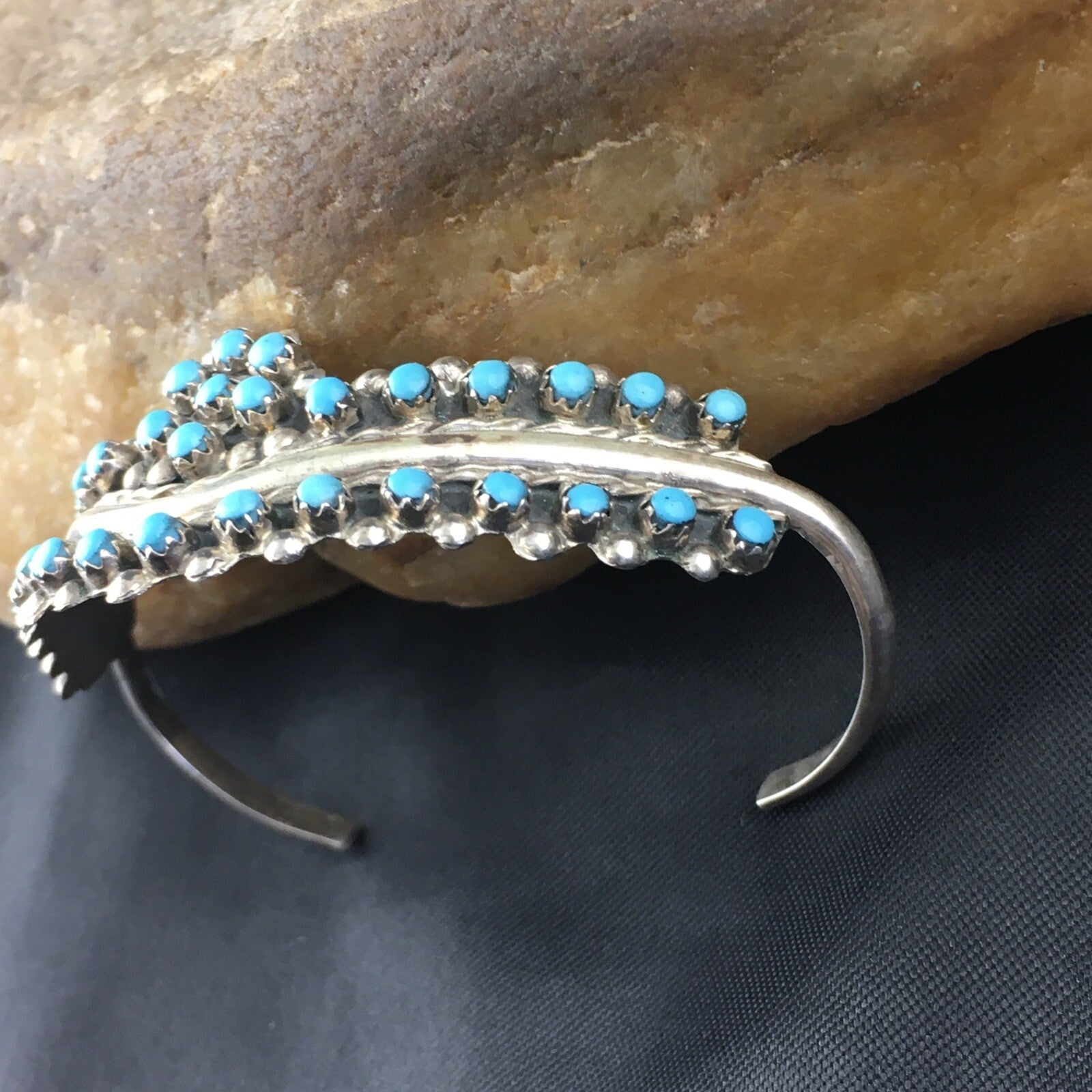 Children Blue Turquoise Petite Point Zuni Sterling Bracelet 01990