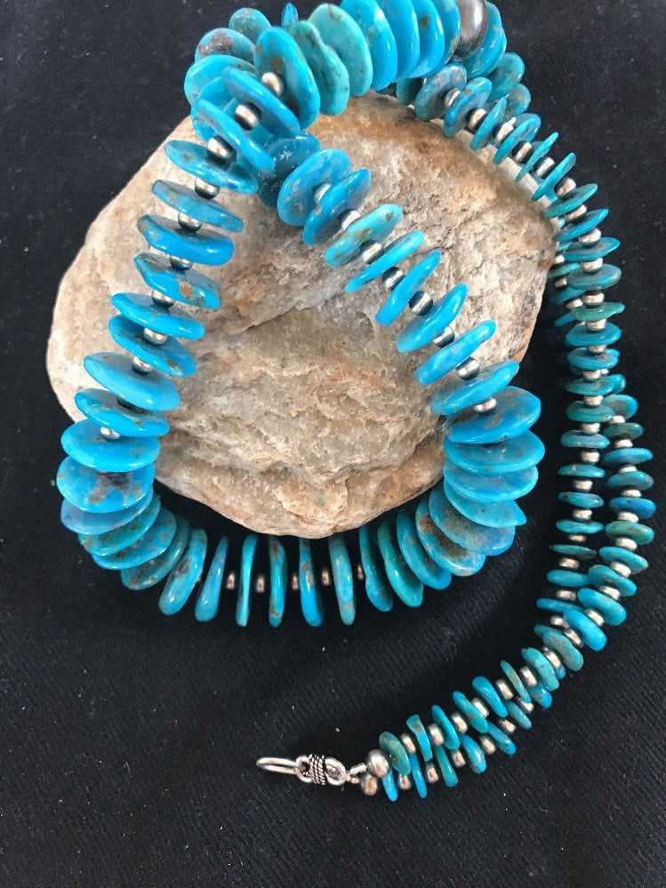 Native Sterling Silver Kingman Turquoise Necklace Pendant Navajo Pearls 8083