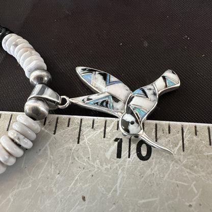 HummingBird White Buffalo Pendant Howlite Sterling Silver Necklace 18727