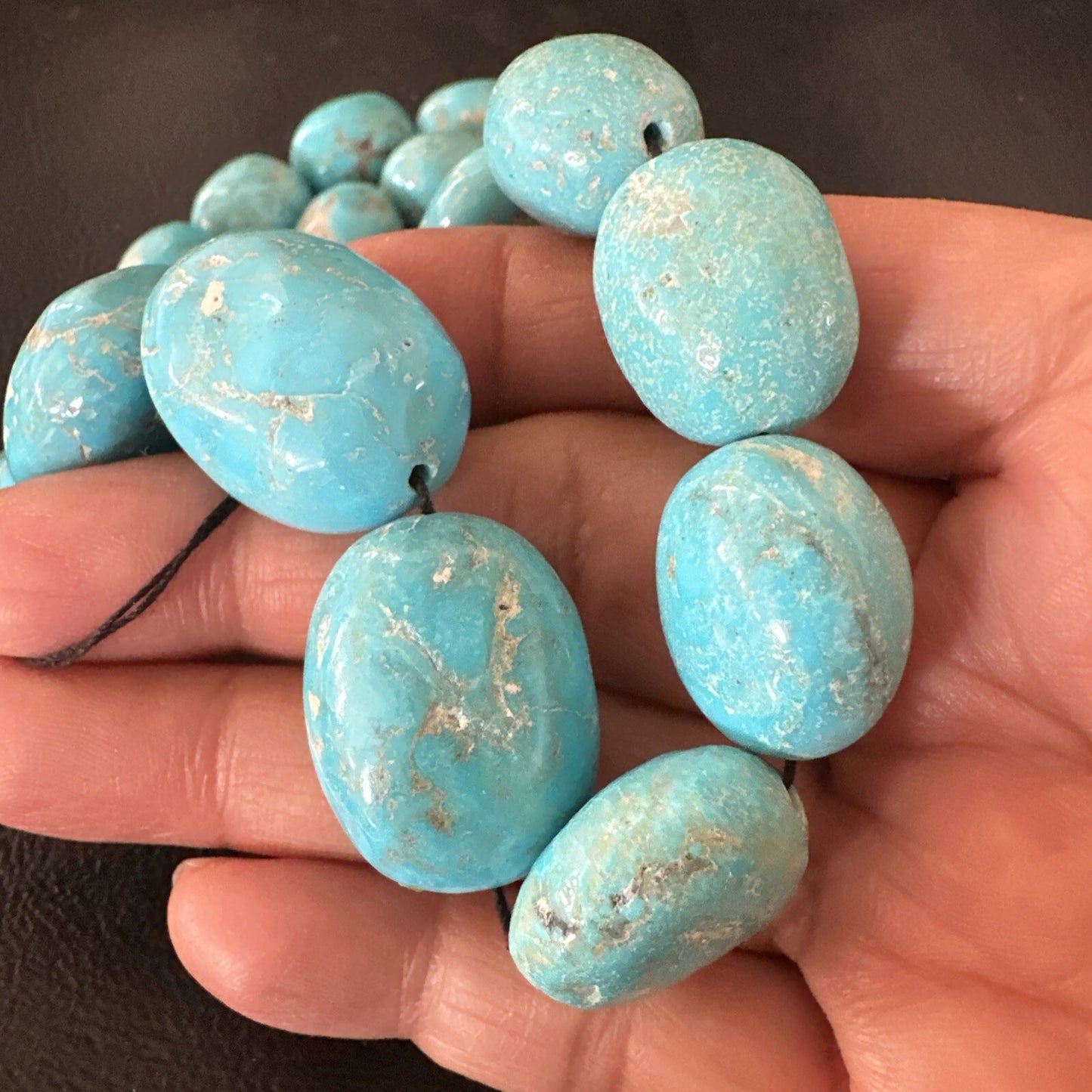 Authentic Blue Sleeping Beauty Graduated Turquoise Nugget Strand 18” 18499