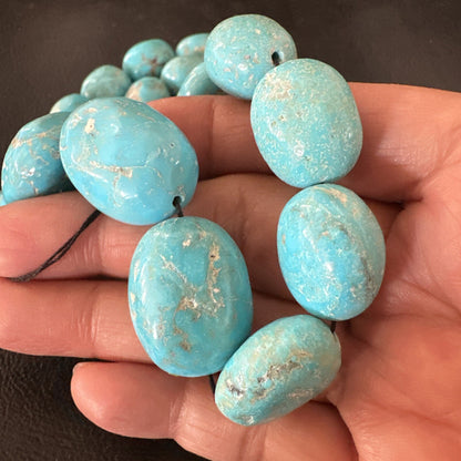 Authentic Blue Sleeping Beauty Graduated Turquoise Nugget Strand 18” 18499