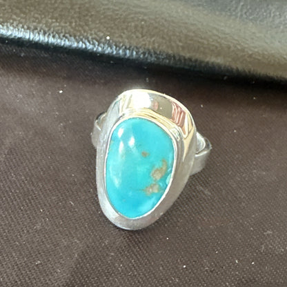 Southwestern Sterling Silver Blue Kingman Turquoise Ring Size 8 18518