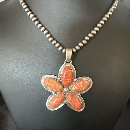 Navajo Apple Sponge Coral Sterling Silver Necklace Pendant 18133