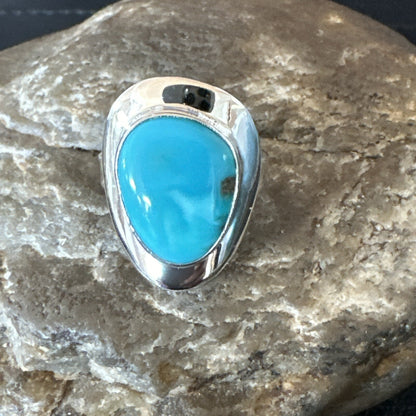 Southwestern Sterling Silver Blue Kingman Turquoise Ring Size 8 18516