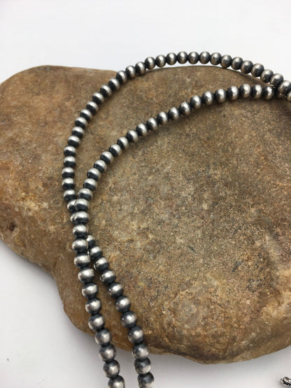 Native American 5mm Sterling Silver Beads Navajo 30" Single Strand Necklace