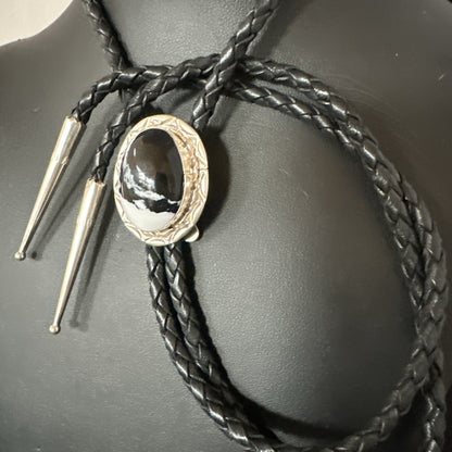 Mens BOLO TIE WHITE BUFFALO TURQUOISE Sterling Silver Navajo 1" 19123