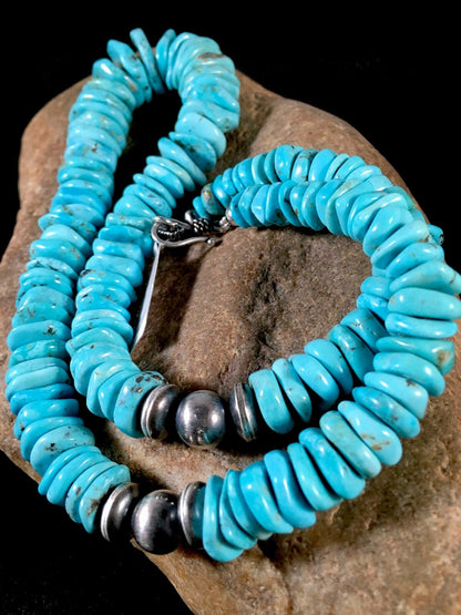 Native American Navajo Blue Turquoise Sterling Silver Necklace 21" 10078
