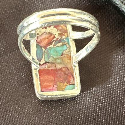 Blue Turquoise Spiny Oyster Navajo Sterling Silver Ring Size 7 18228
