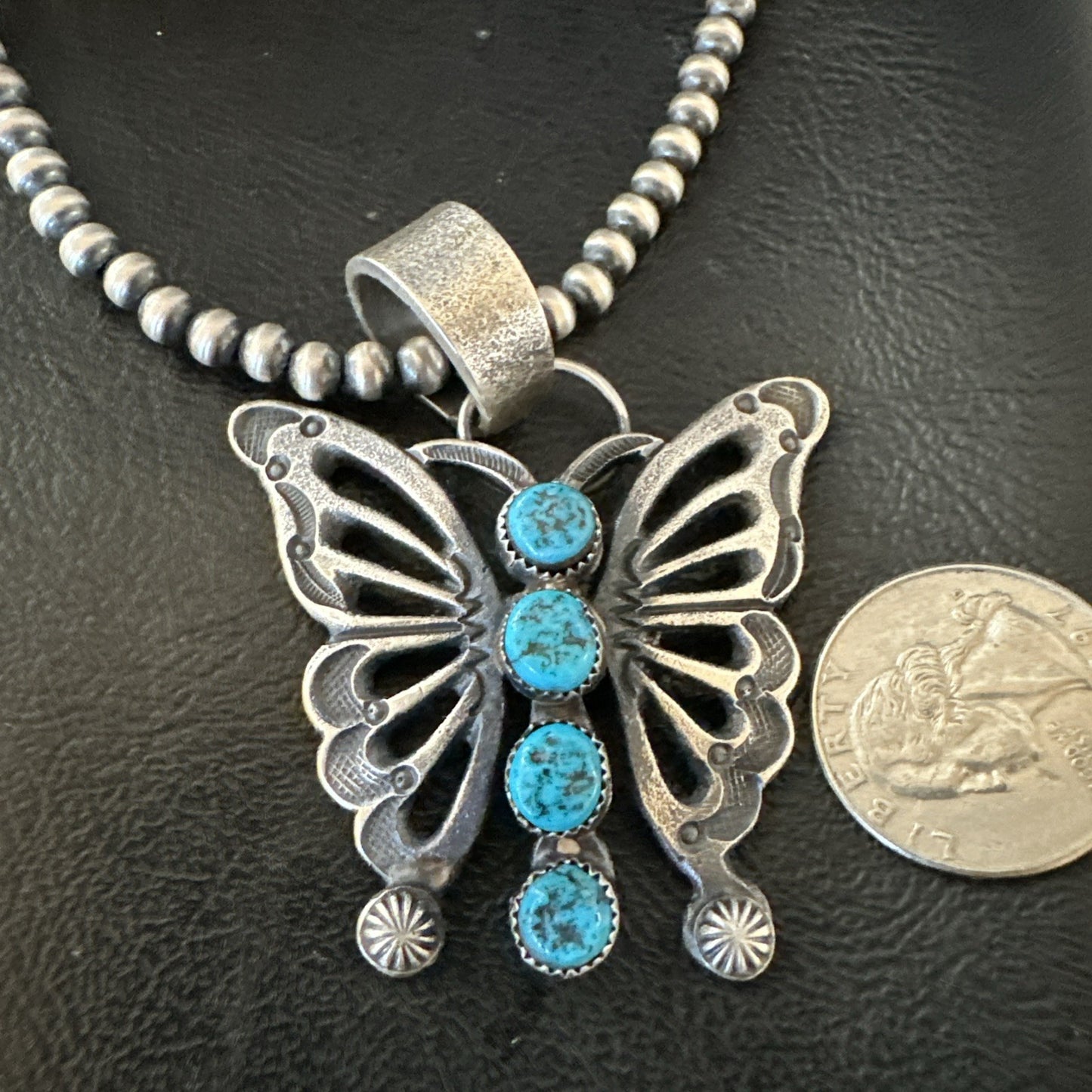 Butterfly Blue Kingman Turquoise Pendant Navajo Sterling Silver Necklace 19296