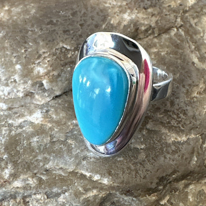 Southwestern Sterling Silver Blue Kingman Turquoise Ring Size 8 18519