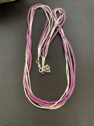 Sugilite Tube Beads Heishi Necklace | 5-Strand Liquid Sterling Silver | 2180