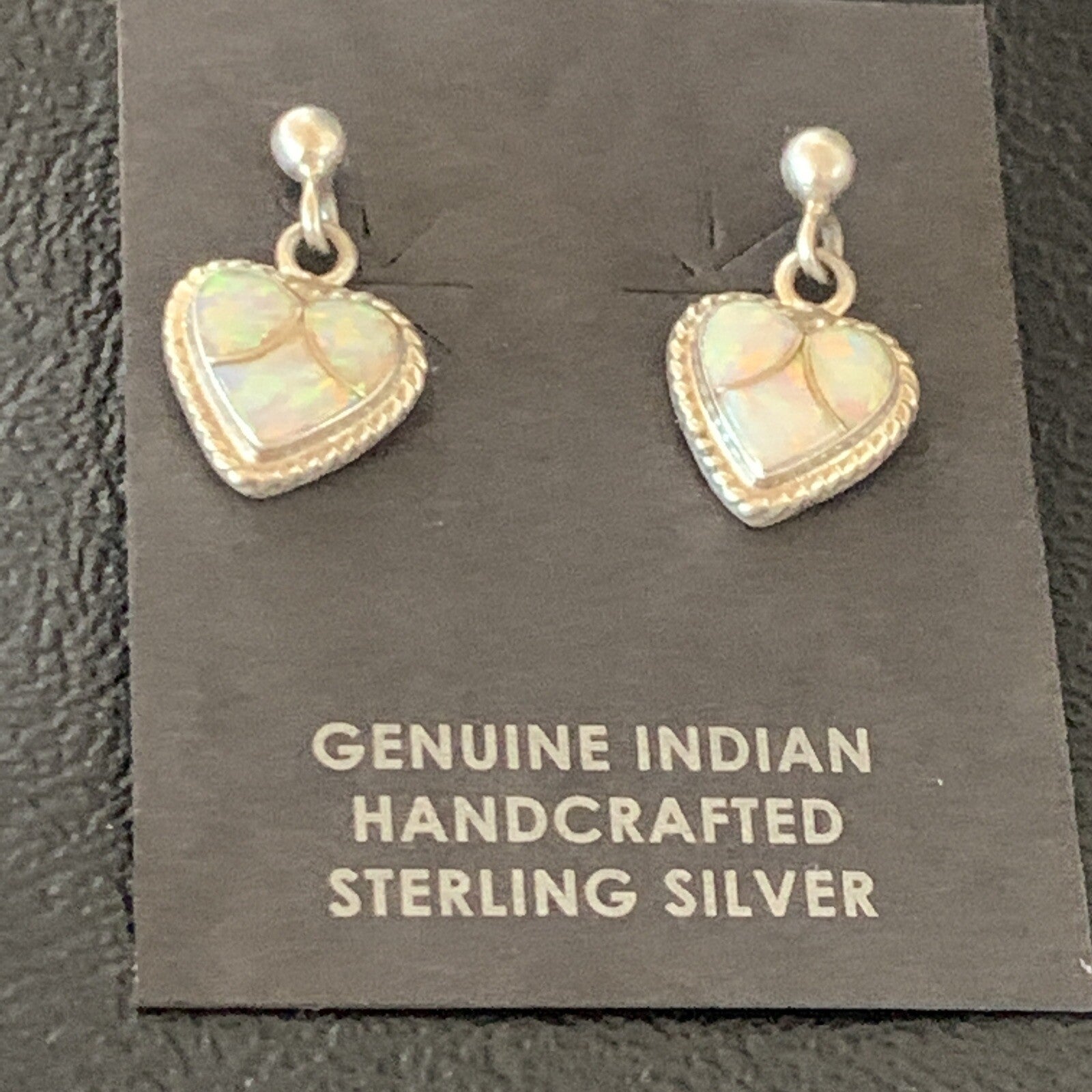 Womens White Opal Inlay Navajo Sterling Silver Dangle Post Earrings 0.5" 12761