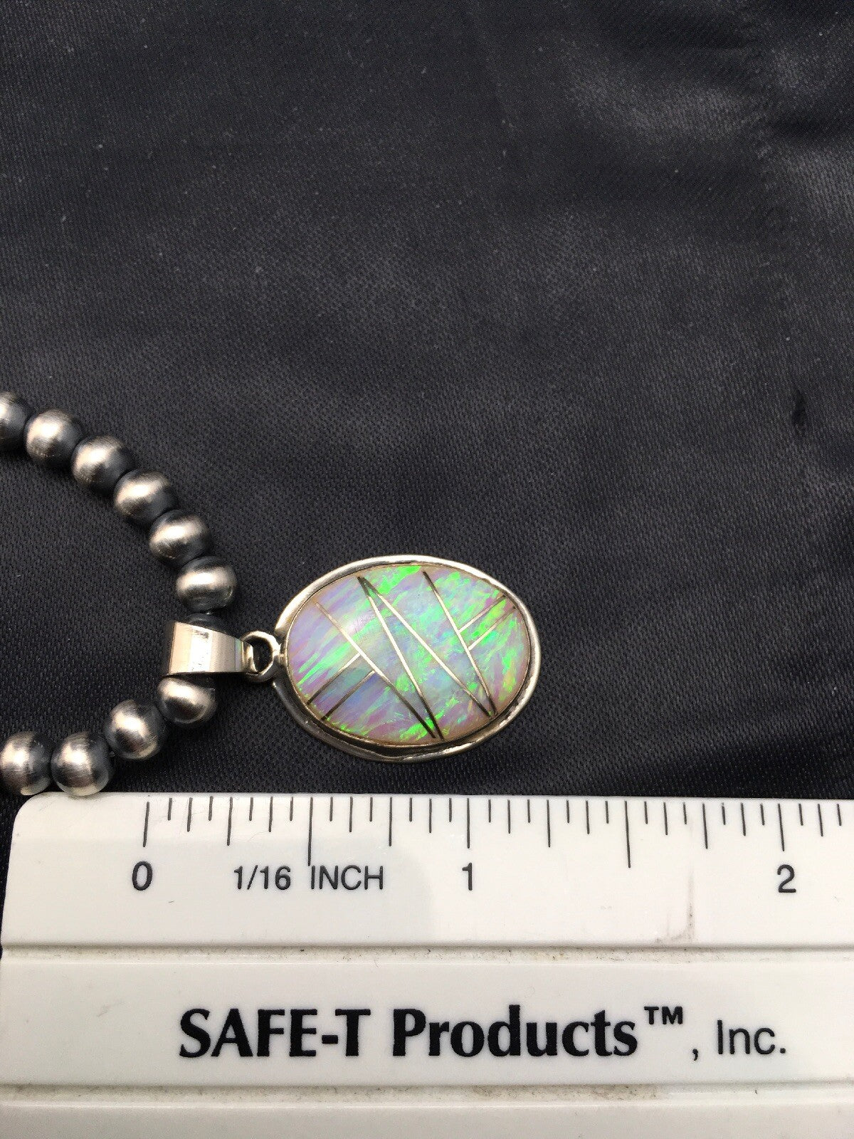 Native Opal Inlay Pendant Navajo Pearls Sterling Silver Necklace 4400