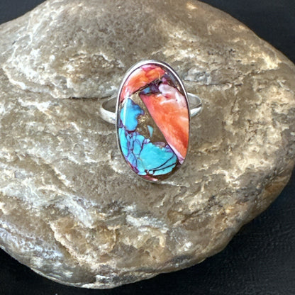 Blue Turquoise Spiny Oyster Southwestern Sterling Silver Ring Size 11 18457
