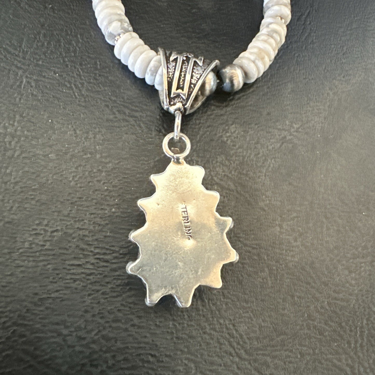 White Buffalo Turquoise Pendant Navajo Pearls Sterling Silver Necklace 22" 18258