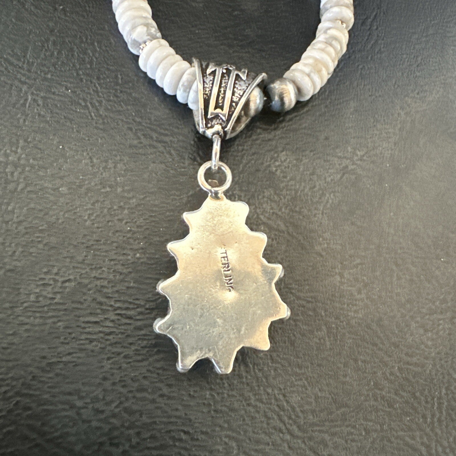 White Buffalo Turquoise Pendant Navajo Pearls Sterling Silver Necklace 22" 18258