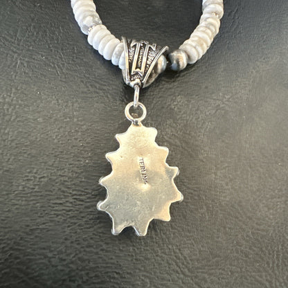 White Buffalo Turquoise Pendant Navajo Pearls Sterling Silver Necklace 22" 18258