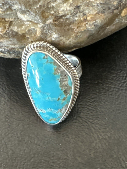 Blue Turquoise #8 Navajo Sterling Silver  Ring Size 9 18829