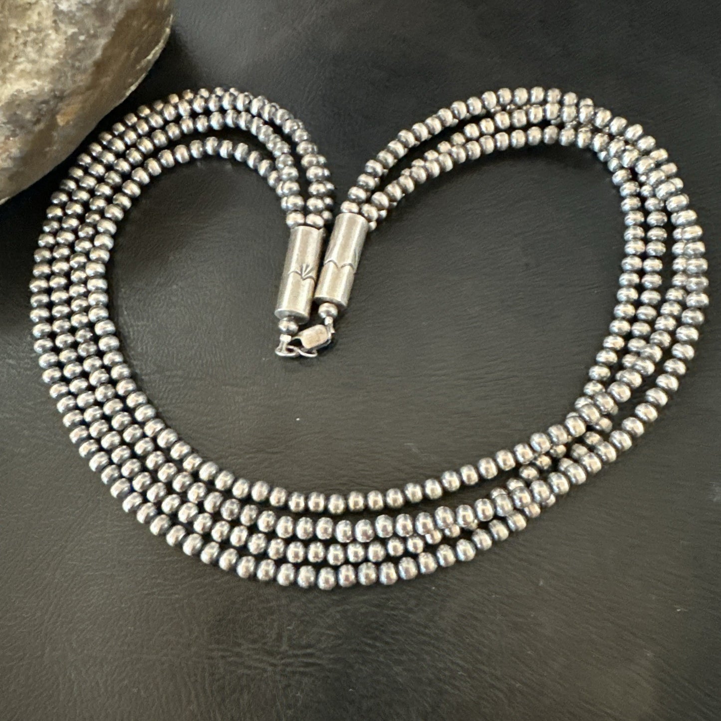 4mm Sterling Silver 4 Strand Bib 16-19”Navajo Pearls Cone Necklace 19397