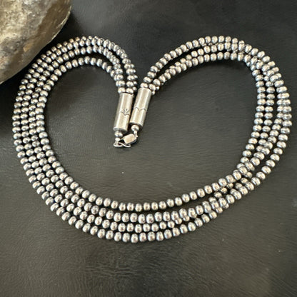 4mm Sterling Silver 4 Strand Bib 16-19”Navajo Pearls Cone Necklace 19397