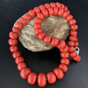 Navajo Graduated Bamboo Coral Strand Necklace 23" | Sterling Silver | Authentic Native American Handmade | 13521