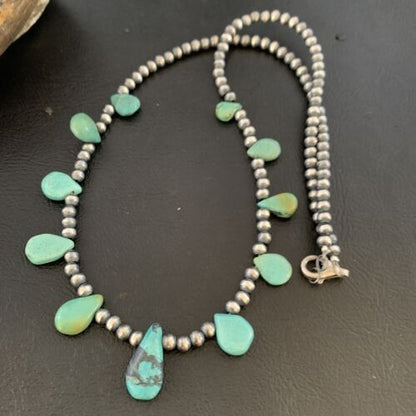 Navajo Pearls Necklace Sterling Silver Blue Turquoise Teardrop 13158