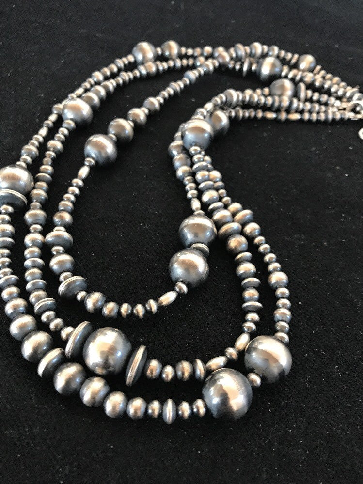 Native American Navajo Pearls Sterling Silver Necklace 3 Strand Removable 94221