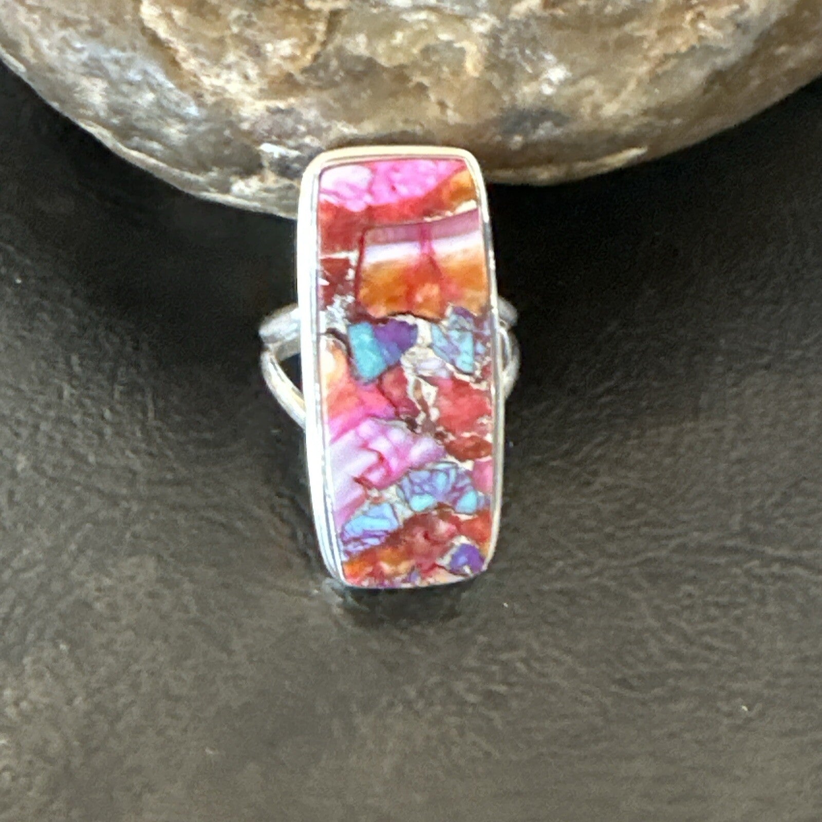 Blue Turquoise Spiny Oyster Navajo Sterling Silver Ring Size 5 18247