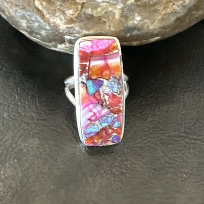 Blue Turquoise Spiny Oyster Navajo Sterling Silver Ring Size 5 18247