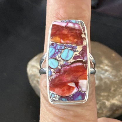 Blue Turquoise Spiny Oyster Southwestern Sterling Silver Ring Size 7 18491