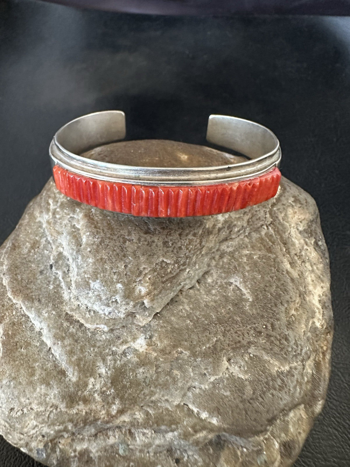 Native American Red Coral Navajo Bracelet Sterling Silver Handmade 19461