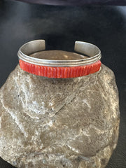 Red Coral Navajo Bracelet Handmade | Sterling Silver | Authentic Native American Handmade | 19461