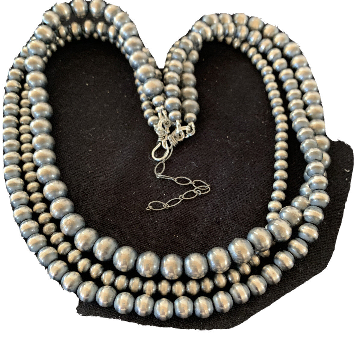 Native American Navajo Pearls Graduated 3 Strands Sterling Silver Necklace 25”
