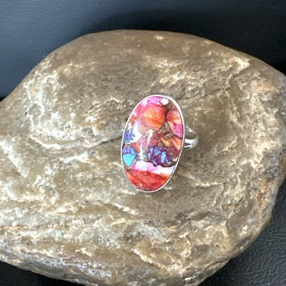 Blue Turquoise Spiny Oyster Navajo Sterling Silver Ring Size 8 18216