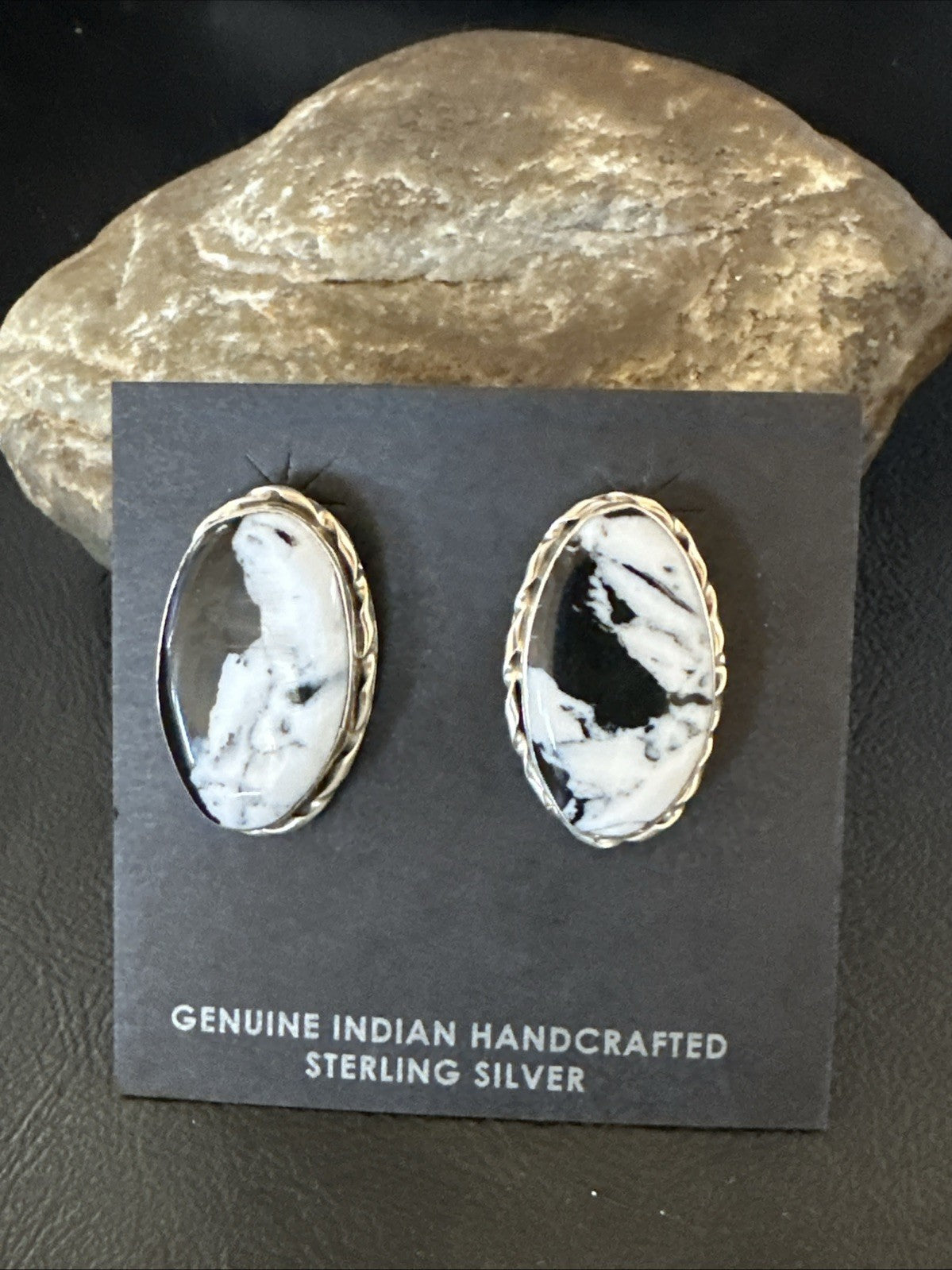 Women White Buffalo Turquoise Navajo Sterling Silver Post Earrings 19096