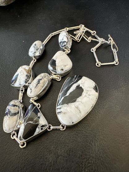 Women White Buffalo Turquoise Lariat Necklace Pendant Sterling Silver 18” 18413