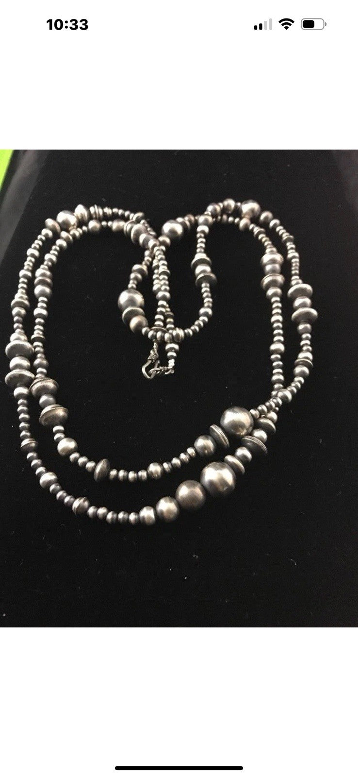 48” Long Navajo Pearls Mixed Bead Sterling Silver Necklace