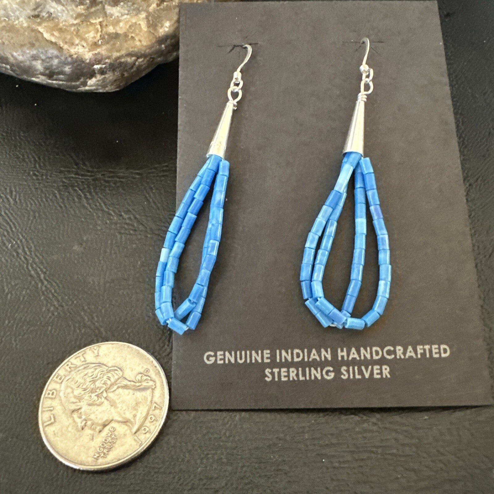 Blue Denim Lapis 2S Heishi Liquid Sterling Silver Dangle Earrings 17874