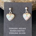 Women's White Opal Inlay Navajo Dangle Post Earrings 0.5" | Sterling Silver | Authentic Native American Handmade | 12761