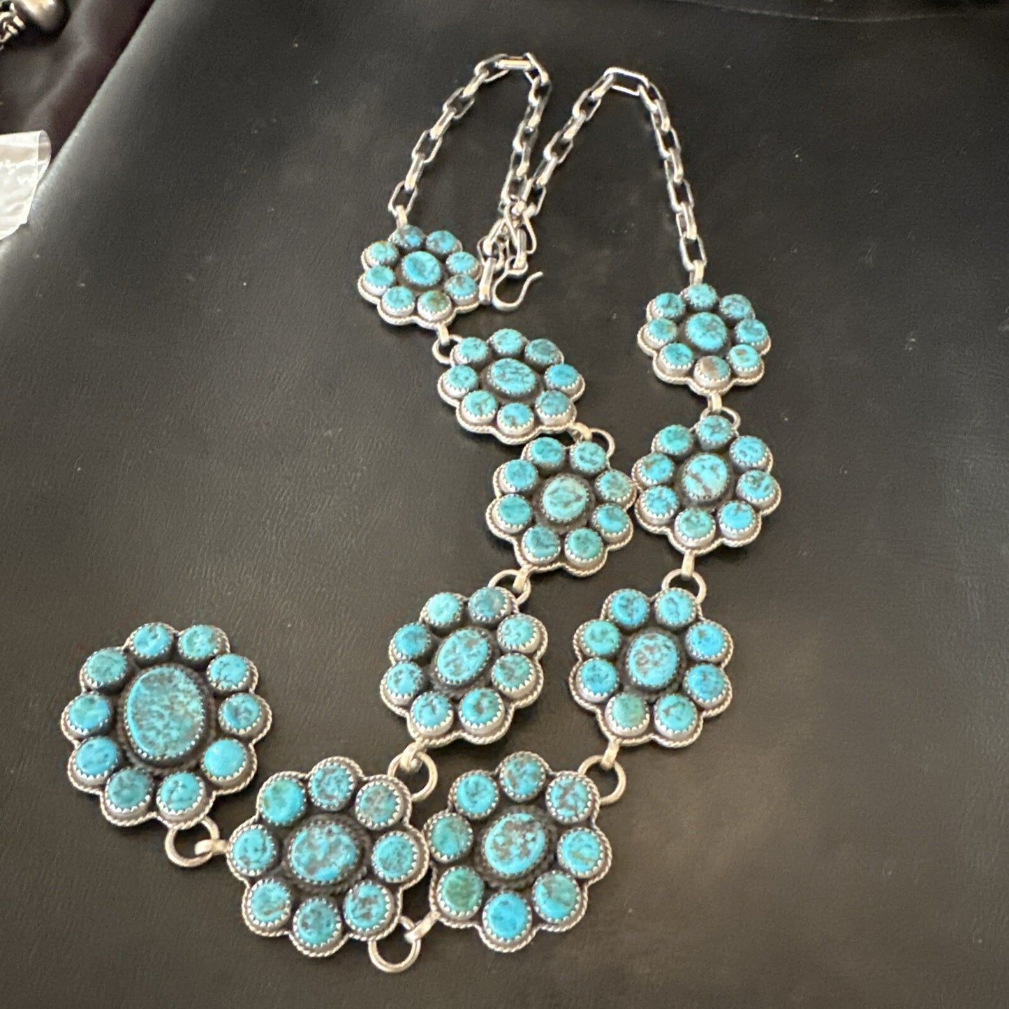 Cluster Lariat Blue Kingman Turquoise Necklace Pendant Navajo 30” 18795