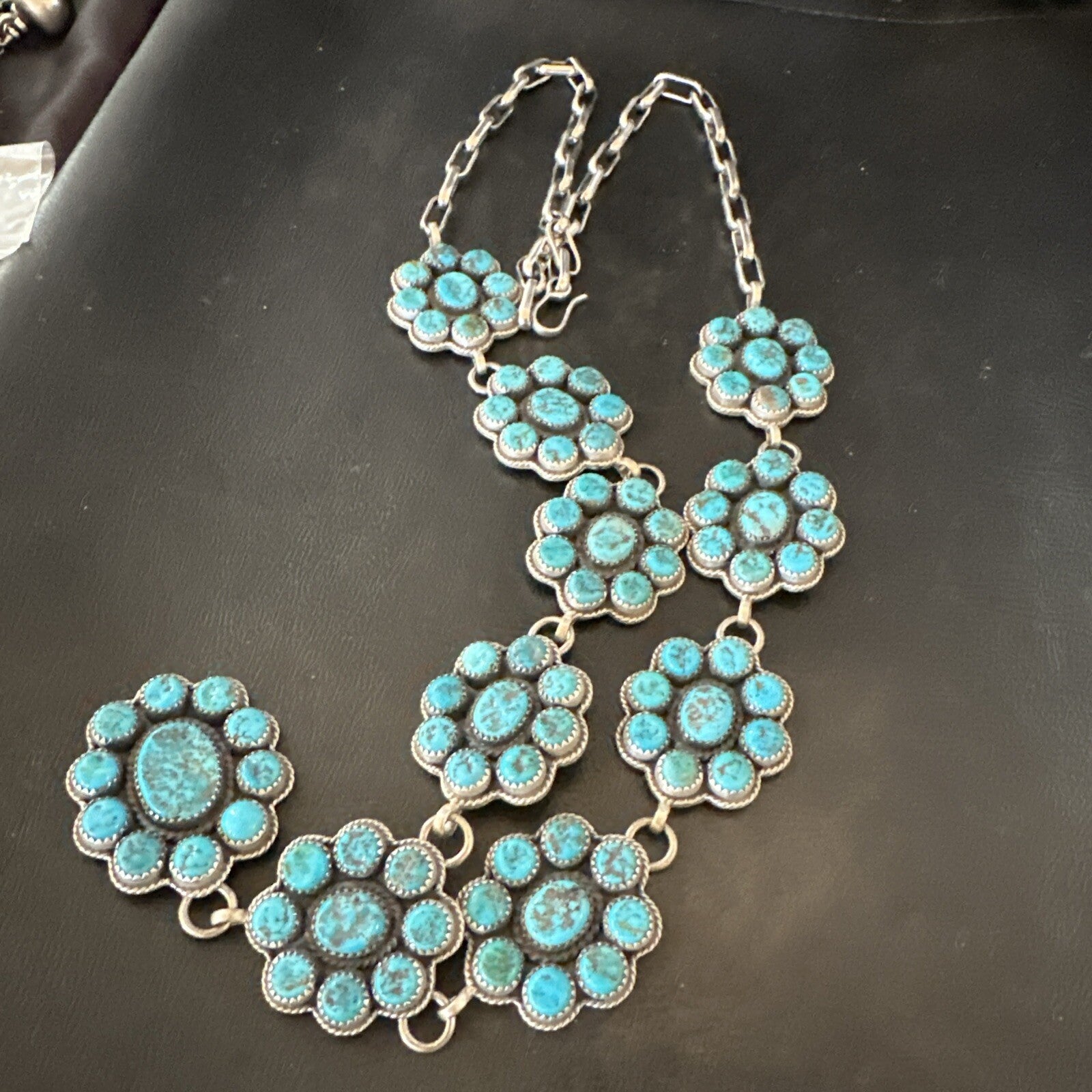 Cluster Lariat Blue Kingman Turquoise Necklace Pendant Navajo 30” 18795