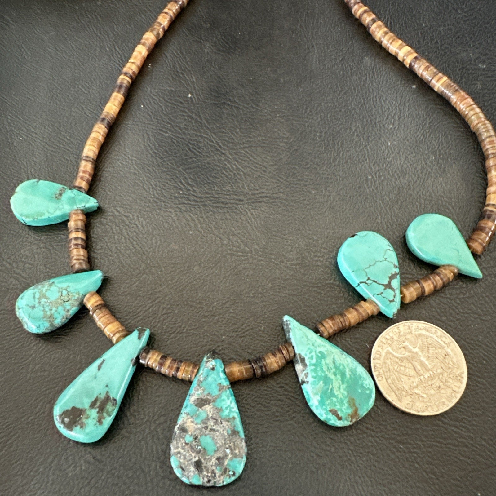 Southwestern Sterling Silver Blue Turquoise Shell 20" Necklace 19508