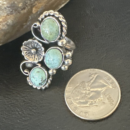 Blue Green Turquoise Navajo Sterling Silver Cluster Ring Size 8.5 19080