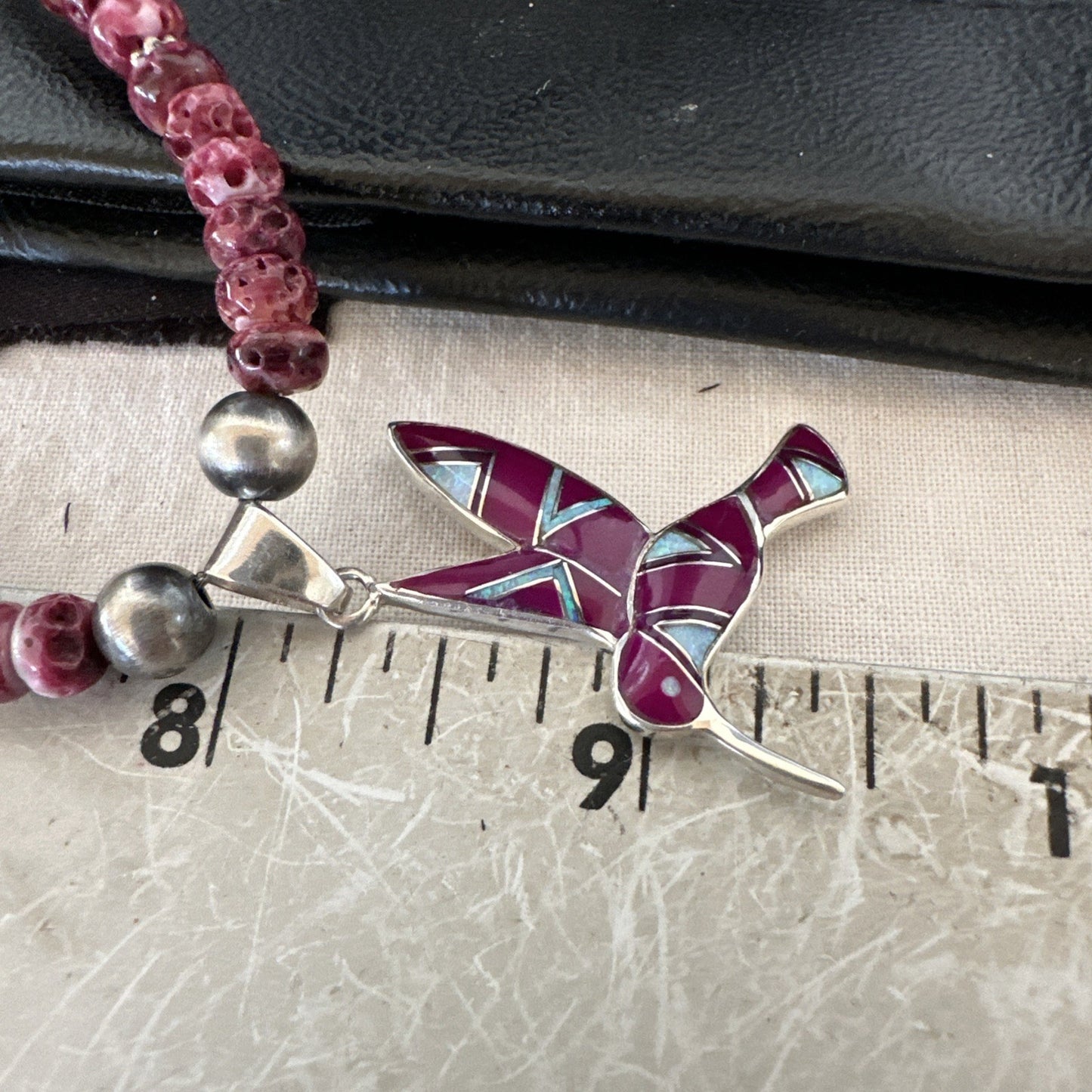 HummingBird Purple Spiny Sugilite Pendant Navajo Sterling Silver Necklace 19607
