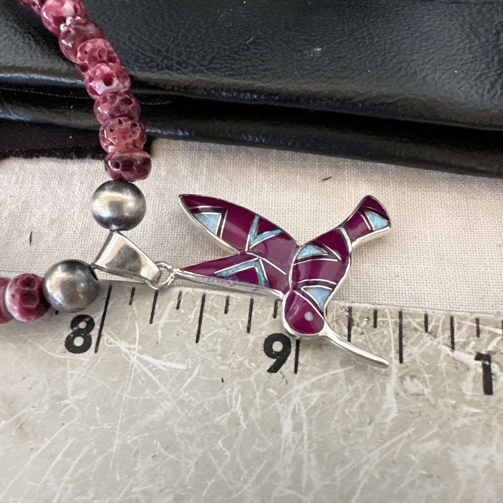 HummingBird Purple Spiny Sugilite Pendant Navajo Sterling Silver Necklace 19607