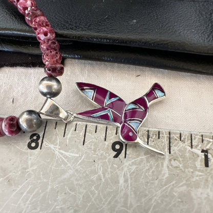 HummingBird Purple Spiny Sugilite Pendant Navajo Sterling Silver Necklace 19607