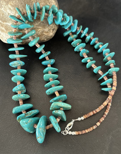 XL Navajo Kingman Turquoise Shell Heishi Sterling Silver Bead 34” Necklace 19635