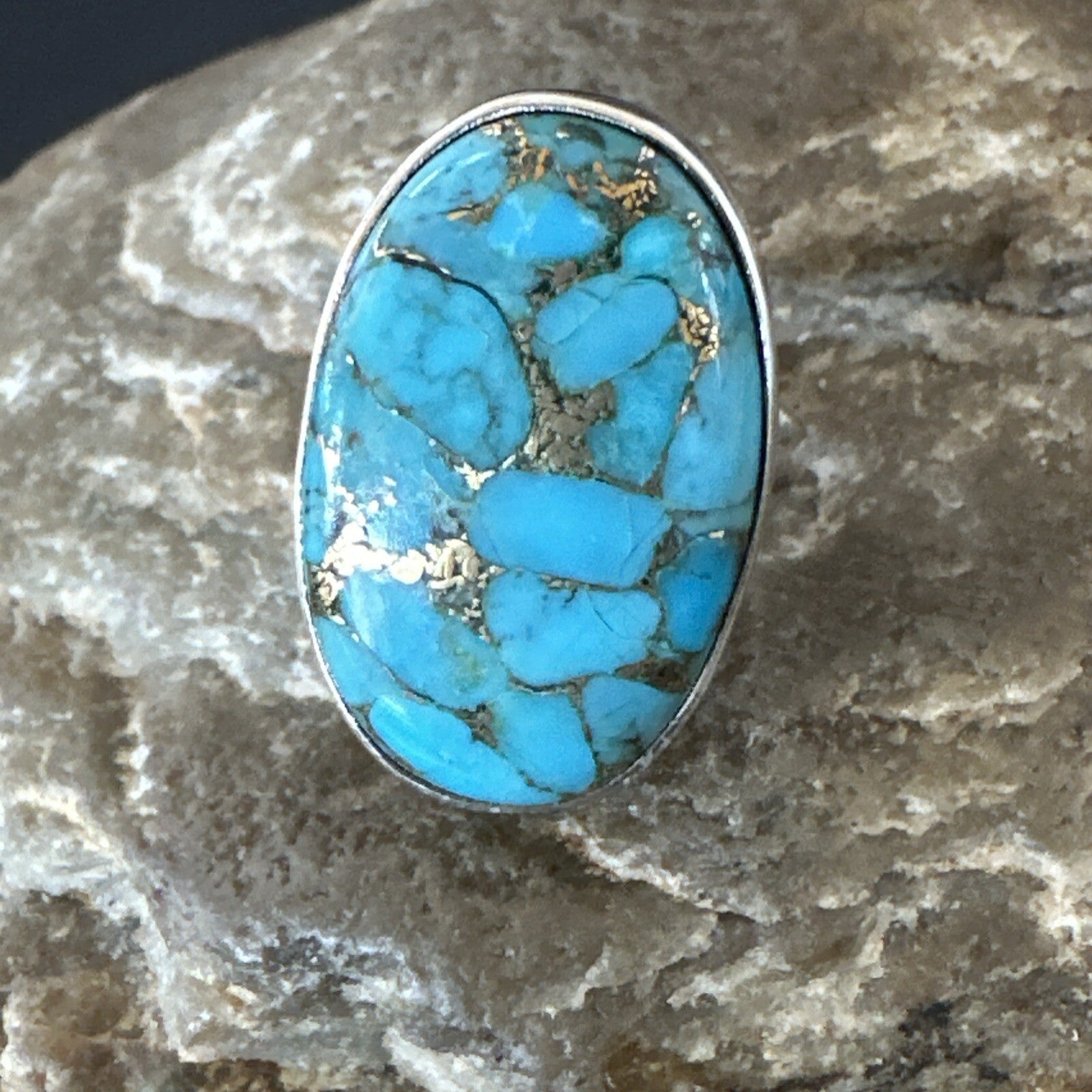 Mohave Native Navajo Sterling Silver Blue Turquoise Ring Sz 7 18241
