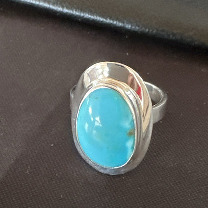 Southwestern Sterling Silver Blue Kingman Turquoise Ring Size 7 18509